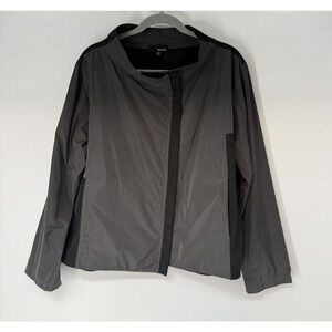 Sun Kim Jacket Women L Gray Colorblock Asymmetric Zip Mesh Panel Lagenlook ME518